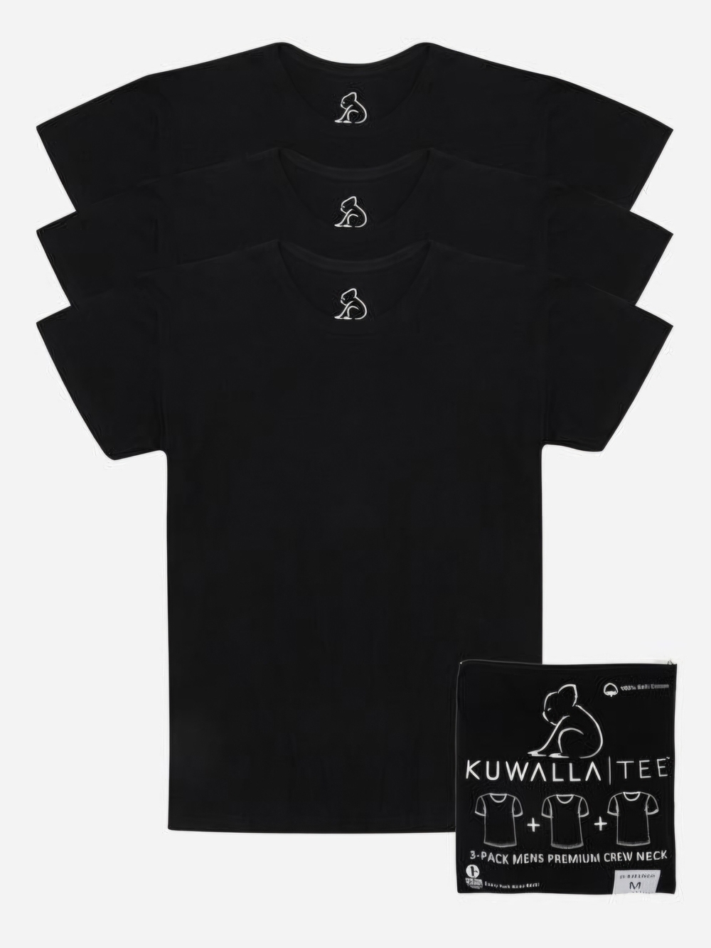 NEW KUWALLA Tee 3-Pack Black Premium Crew Neck T-Shirts